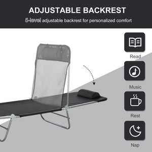 English Elm Sun Lounger Outdoor Folding Chaise with Mesh Surface Steel Frame and Adjustable Backrest T3971P383009