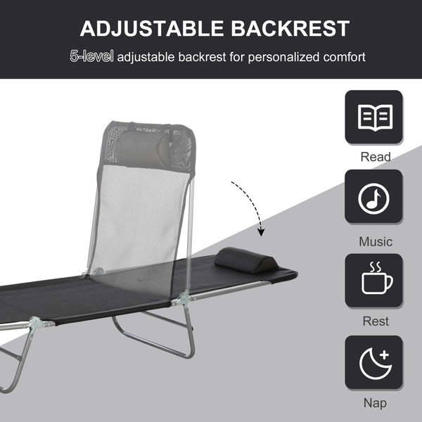 English Elm Sun Lounger Outdoor Folding Chaise with Mesh Surface Steel Frame and Adjustable Backrest T3971P383009