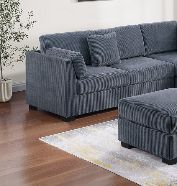 English Elm L-Sectional Corduroy 4-Piece L-Shaped Sectional Sofa Set with Ottoman, Plush Back Cushions & Throw Pillows Dark Gray 34 L x 26 W x 45 H B011S01769