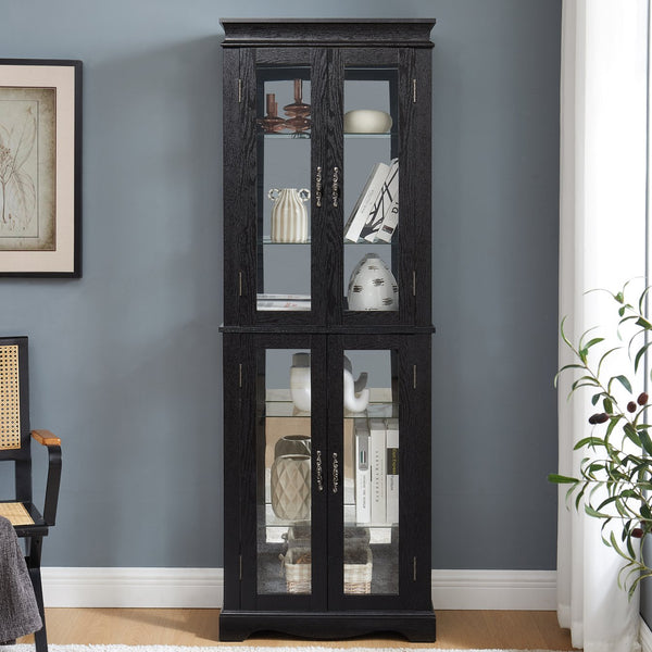 English Elm Lighted Curio Display Cabinet - Elegant Glass Storage With Ambient Lighting For Wine, Toys & More W2275P292640