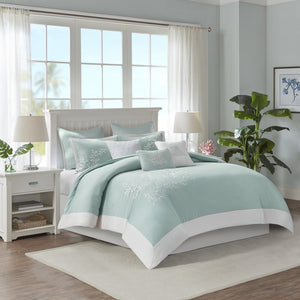 English Elm Duvet Harbor House Coastline Full/Queen Cotton Jacquard with Embroidered Coral Motif and Border Aqua 11.42 L x 10.04 W x 6.69 H B03595774
