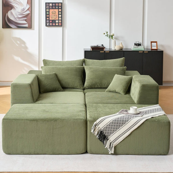 English Elm 6-piece U-shaped Modular Sectional with Chaise Soft Corduroy Family Lounge Sofa W3163S00106