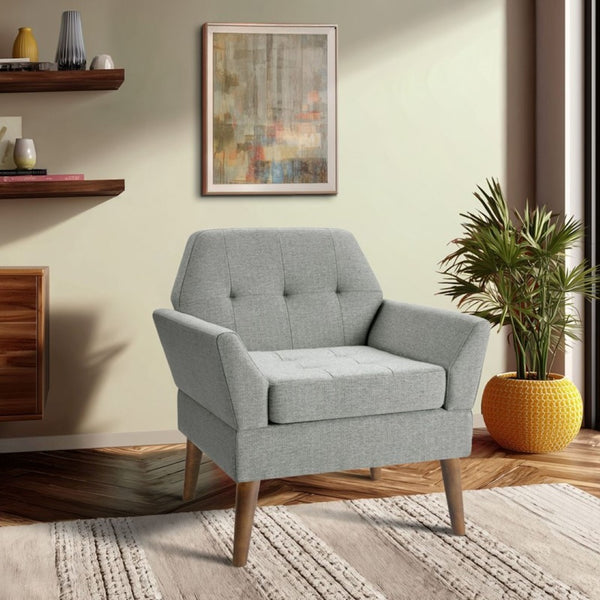 English Elm Modern Hand-tufted Lounge Chair Solid Wood Legs Mid-century Accent Seat for Living Room Gray B035P482918