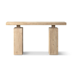 English Elm Calder Reclaimed Elm Plinth Console Table Sculptural Entryway Accent in Warm Brown B2719P474447
