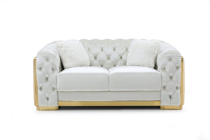 English Elm Lexi Plush Velvet Sofa with Button Tufting and Diamond Quilted Exterior, Welted Cushions & Throw Pillows Ivory 35 L x 30 W x 72 H B078P301022
