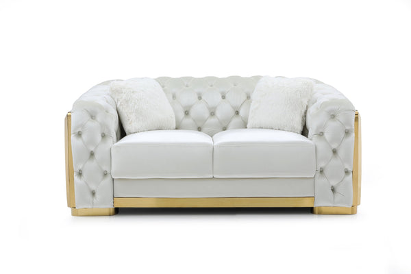 English Elm Lexi Plush Velvet Sofa with Button Tufting and Diamond Quilted Exterior, Welted Cushions & Throw Pillows Ivory 35 L x 30 W x 72 H B078P301022