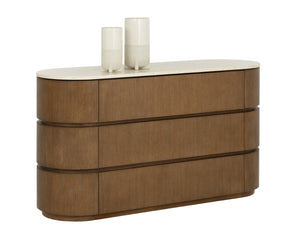 Sunpan CALDORA Dresser - Sculptural Oak-Veneer Design with Polished Marble Top & Soft-Closing Drawers 112890