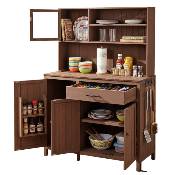 English Elm (with Hutch) Topamx Solid Fir Potting Bench Patio Workstation Spice Rack Drawer Brown N717P404330D