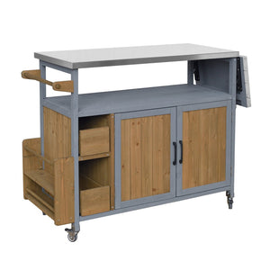 English Elm 54.33" Farmhouse Outdoor Kitchen Cart Solid Fir Frame Steel Top Storage Bbq Prep Blue Gray,Walnut Brown N767P379702B