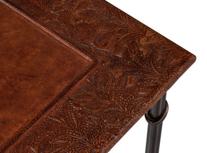 Sarreid Kew Gardens Leather Nesting Tables - Stylish Embossed Leather & Iron Faux Bamboo Design For Your Home Brown  16696