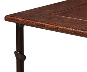 Sarreid Kew Gardens Leather Nesting Tables - Stylish Embossed Leather & Iron Faux Bamboo Design For Your Home Brown  16696