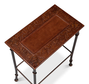 Sarreid Kew Gardens Leather Nesting Tables - Stylish Embossed Leather & Iron Faux Bamboo Design For Your Home Brown  16696