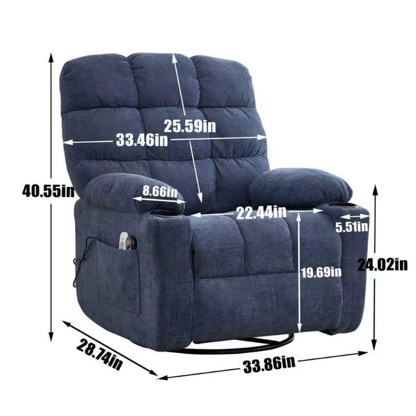 English Elm Heat Massage Rocker Swivel Recliner with Vibration Nodes Fabric Lounge Chair W5029P388740