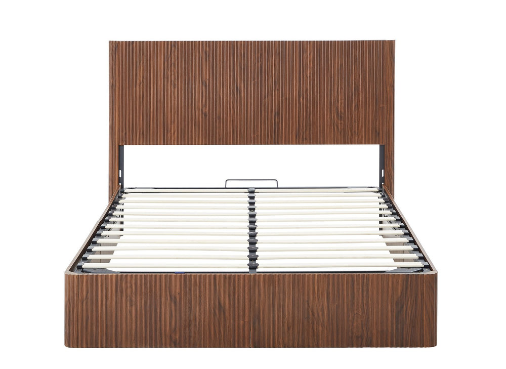 English Elm Queen Lift-Up Storage Bed Frame with Curved Wooden Design, Hydraulic Easy-Access Storage, 1000lb Capacity Walnut W1820P379903