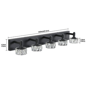 English Elm Modern 5 Light Matte Black Vanity Fixture Crystal Glass Shades Bathroom Led W1340P206826
