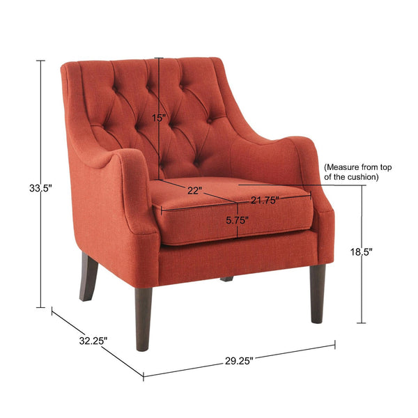 JLA Home Madison Park - Button Tufted Accent Chair in Spice Fabric with Diamond Tufting, Serpentine Arms & Tapered Legs MP100-1054