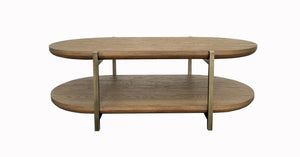English Elm Cocktail Table with Elm Veneer & Metal Frame, Latte Finish, Modern Soft Design + Storage Shelf B2699P238777