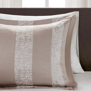 English Elm 7 Piece Chenille Jacquard Comforter Set Taupe Queen with Quilted Texture, Decorative Pillows & Bedskirt B03597089