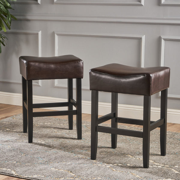 English Elm Christopher Knight Home® - 26" Backless Counter Stools Set of 2 Brown Bonded Leather Hardwood Frame Modern Bronze Finish, 26" N780P291426B