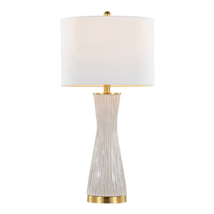 English Elm Brush Ceramic Table Lamp Set of 2 with Gold Base and Linen Shade for Refined Interiors B202P471585