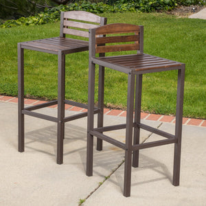 English Elm Christopher Knight Home® - Milos Acacia Wood Barstool Set of 2 — Modern Industrial Outdoor Seats, Powder-Coated Iron Frames Durable 57485.00DBRN