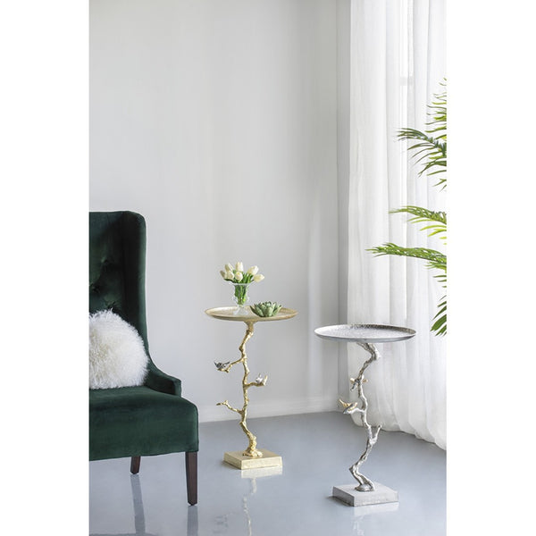 English Elm 16.9x16.9x28" Round Aluminum Side Table Sculptural Bird Branch Art Deco Accent W2078P485327