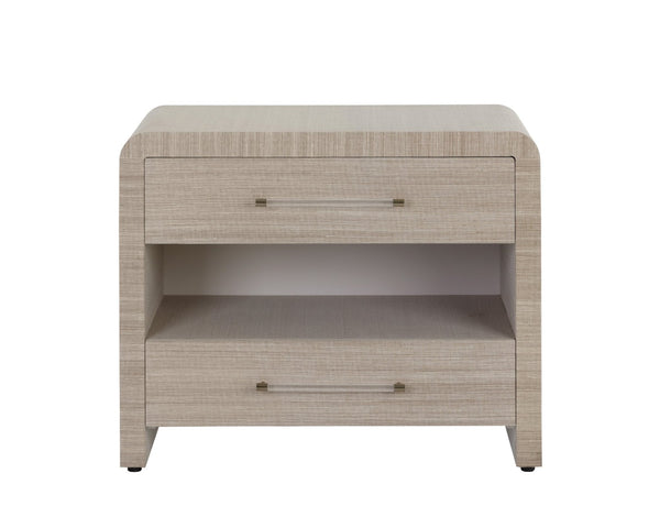 Sunpan ATHERTON Nightstand - Sand Raffia & Solid Wood, Soft-Closing Drawers, Modern Design & Safety Features 112286