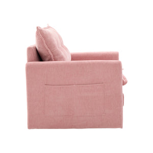 English Elm UNITED Swivel Barrel Chair with Chenille Upholstery, 360° Smooth Rotation, Padded Arm Comfort and Side Pockets for Living Room Relaxation Pink W1568P290091