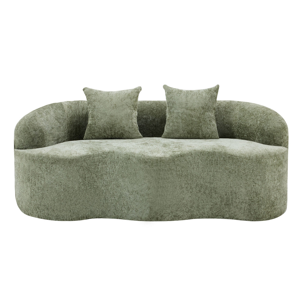 English Elm Green Curved Loveseat Sofa with Round Armrest, Foam & Spring Comfort, 2 Pillows, No Assembly, Compact W3612P348746