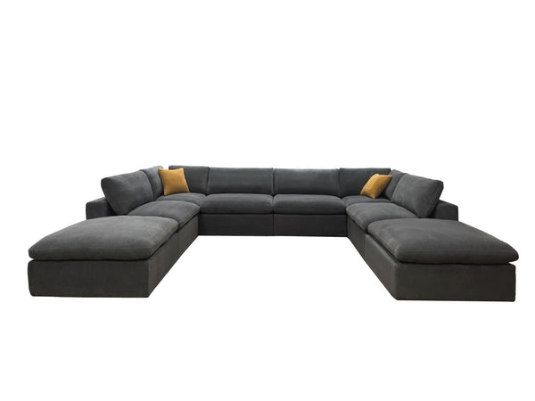 English Elm Coffee Bean Textured Upholstery Modular Sectional Low Profile Sofa with Toss Pillows Light Gray B2748S00071