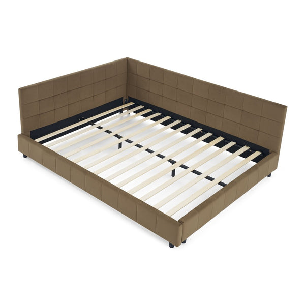 English Elm Queen Upholstered Tufted Bed Frame - Versatile Velvet Sofa Bed With Backrest & Armrests, Brown W487S00285-GIGA