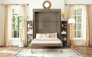 English Elm Rotating Murphy Wall Bed with Convertible Desk Dual Side Shelves Full Size Mdf Cabinet Gray LP000961AAE