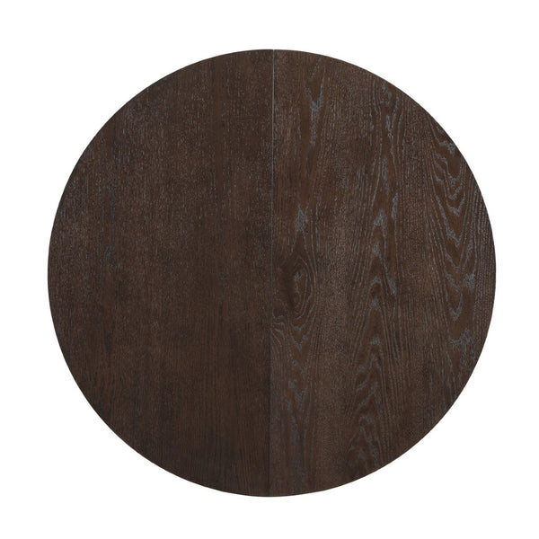 English Elm Topmax Extendable Round Dining Set with Linen Chairs and Pedestal Base Seats Five Espresso N717S000062P