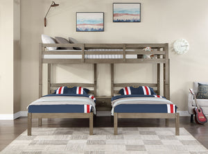 English Elm Triple Triple Twin Bunk Bed Contemporary Metal Frame with Attached Side Ladders Durable Design Warm Grey 43 L x 38 W x 11 H B2741S00327