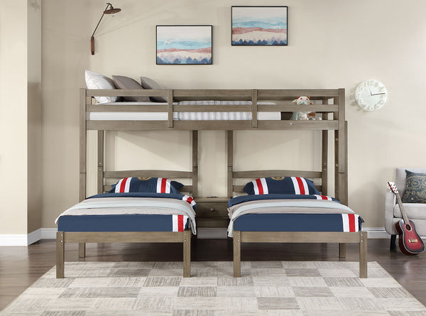 English Elm Triple Triple Twin Bunk Bed Contemporary Metal Frame with Attached Side Ladders Durable Design Warm Grey 43 L x 38 W x 11 H B2741S00327