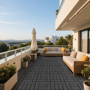 English Elm 12-inch Polypropylene Interlocking Floor Tiles for Patios Balconies and Wet Spaces 44 Pack W3022P251851