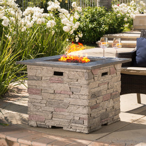 Christopher Knight Home® Noble House 32'' Stone Square Mgo Fire Pit W/ Grey Top- 40,000 Btu