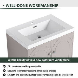 English Elm 30" Freestanding 30" Freestanding Bathroom Vanity with White Resin Sink, Soft-Close Doors, 3 Handles, Adjustable Shelf, Eco Plywood Finish W999S00335