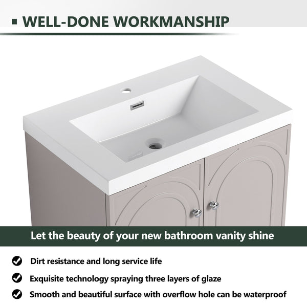 English Elm 30" Freestanding 30" Freestanding Bathroom Vanity with White Resin Sink, Soft-Close Doors, 3 Handles, Adjustable Shelf, Eco Plywood Finish W999S00335