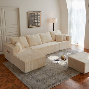 English Elm 133.86" Modular Cloud Sectional Corded Fabric U Shaped Sofa with Ottoman No Assembly W668S00010