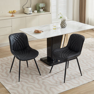 English Elm Dining Chairs Mid Century Modern Set of 2 with Curved Back Support, Perforated PU Upholstery, Cushioned Comfort and Floor-Protecting Adjustable Leg Caps Black W1143P254981