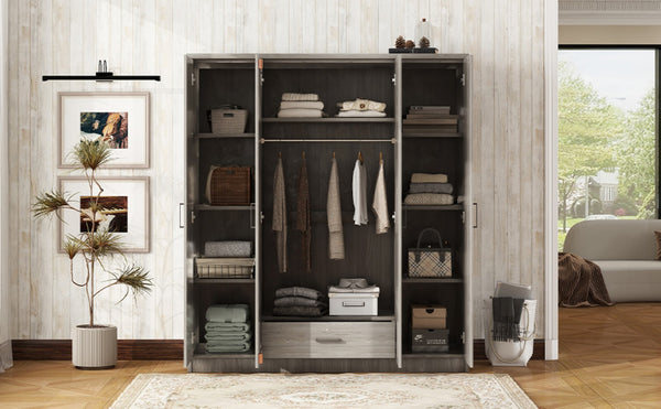English Elm 4-door Wardrobe with Drawer Gray Mdf Freestanding Bedroom Closet Storage Unit LP006002AAE
