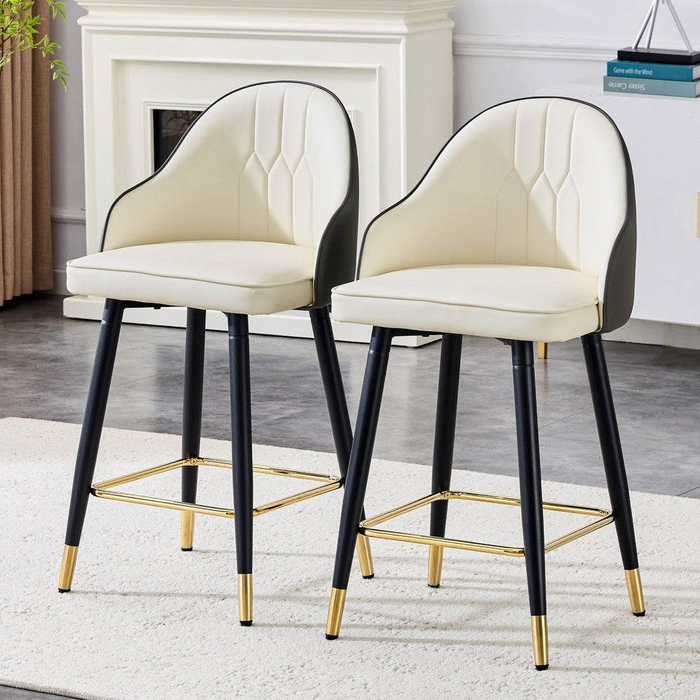 English Elm Set of 2 Pu Leather Barstools with Gold Footrest Curved Back for Kitchen Island Dark Gray,White+Black W1151P383772