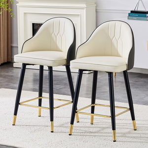 English Elm Set of 2 Pu Leather Barstools with Gold Footrest Curved Back for Kitchen Island Dark Gray,White+Black W1151P383772