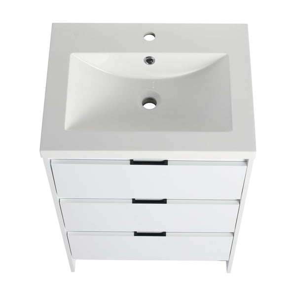 English Elm 72" Freestanding Bathroom Vanity With Resin Sink & Side Cabinet - Modern Glossy White Design, Ample Storage Options W999S00437