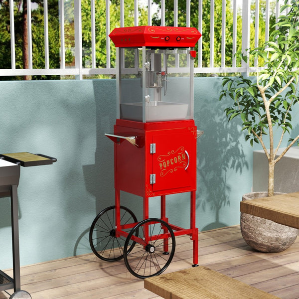 English Elm 6oz Retro Theater Popcorn Popper Cart with Stainless Kettle for Game Room Fun Red W2841P272023