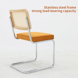 English Elm Dining Chairs Set of 4 Velvet Seat Woven Rattan Back Chrome Cantilever Frame Orange W2105S00005