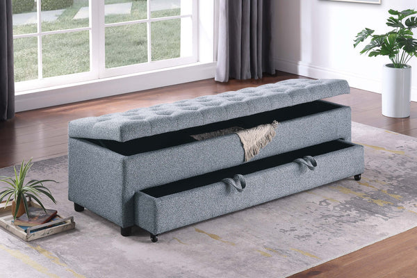 English Elm Contemporary Tufted Bouclé Storage Ottoman with Hidden Compartment and Smooth Pull-Out Drawer Bench Gray 61 L x 20 W x 17 H B011P370884