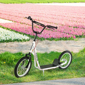English Elm Aosom Youth Kick Scooter Steel Frame Inflatable Wheels Dual Brakes Adjustable Bar White W2225P217072