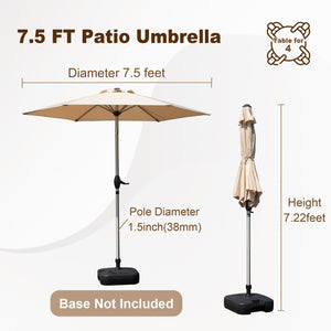 English Elm 7.5FT Patio Umbrella with Crank & Tilt, UV & Water-Resistant 180G Polyester Canopy, Vent Top Beige W1859P195949